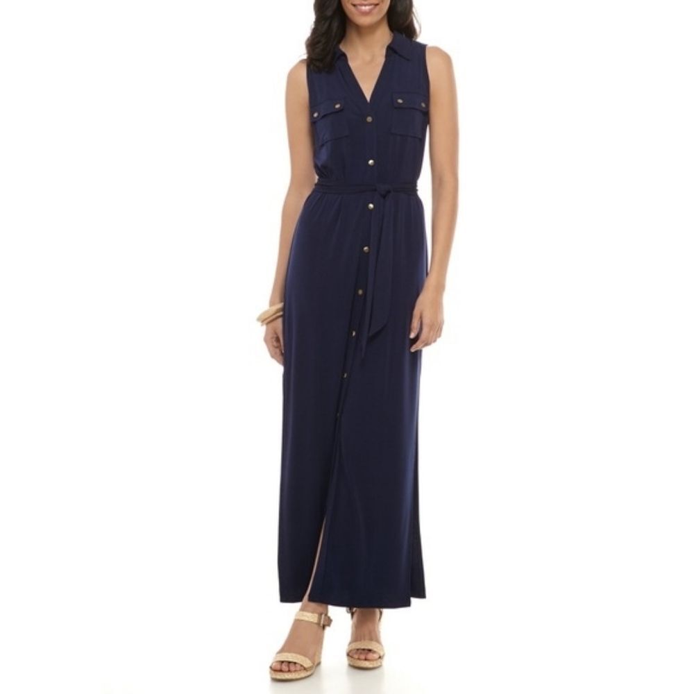 MICHAEL Michael Kors Mk Designer Sleeveless Maxi Shirtdress Pockets Buttons Smal